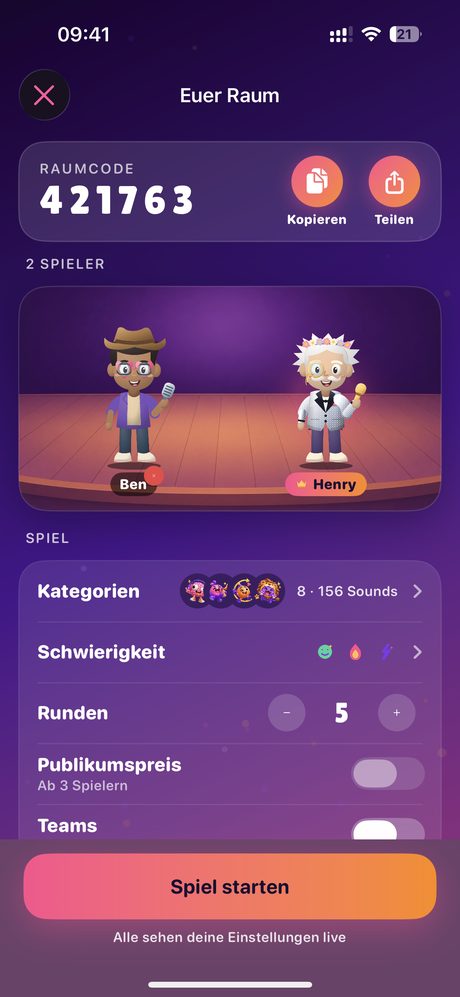 Online-Raum mit Raumcode